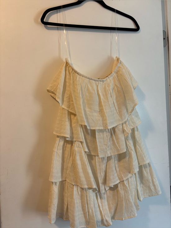 Fashion Nova Dresses & Skirts - Fashion Nova Cream Off Shoulder Tiered Ruffle Mini Dress S